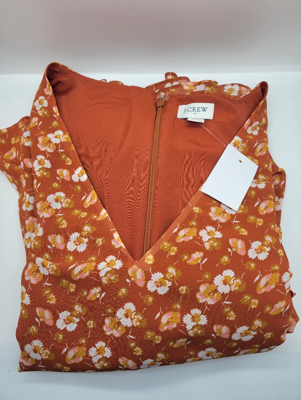 J. Crew Crinkle Midi flounce Women's Orange White Dress Zip Lined MSRP $110 New - Picture 13 of 13
